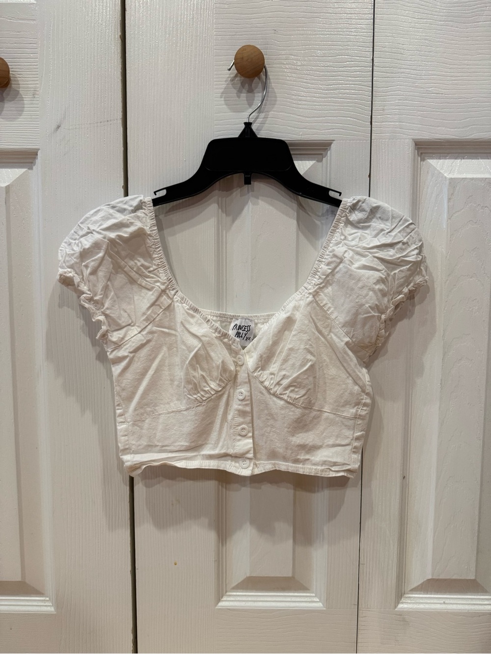 Princess Polly White Ruffle Puff-Sleeve Abe Cropped Button Top